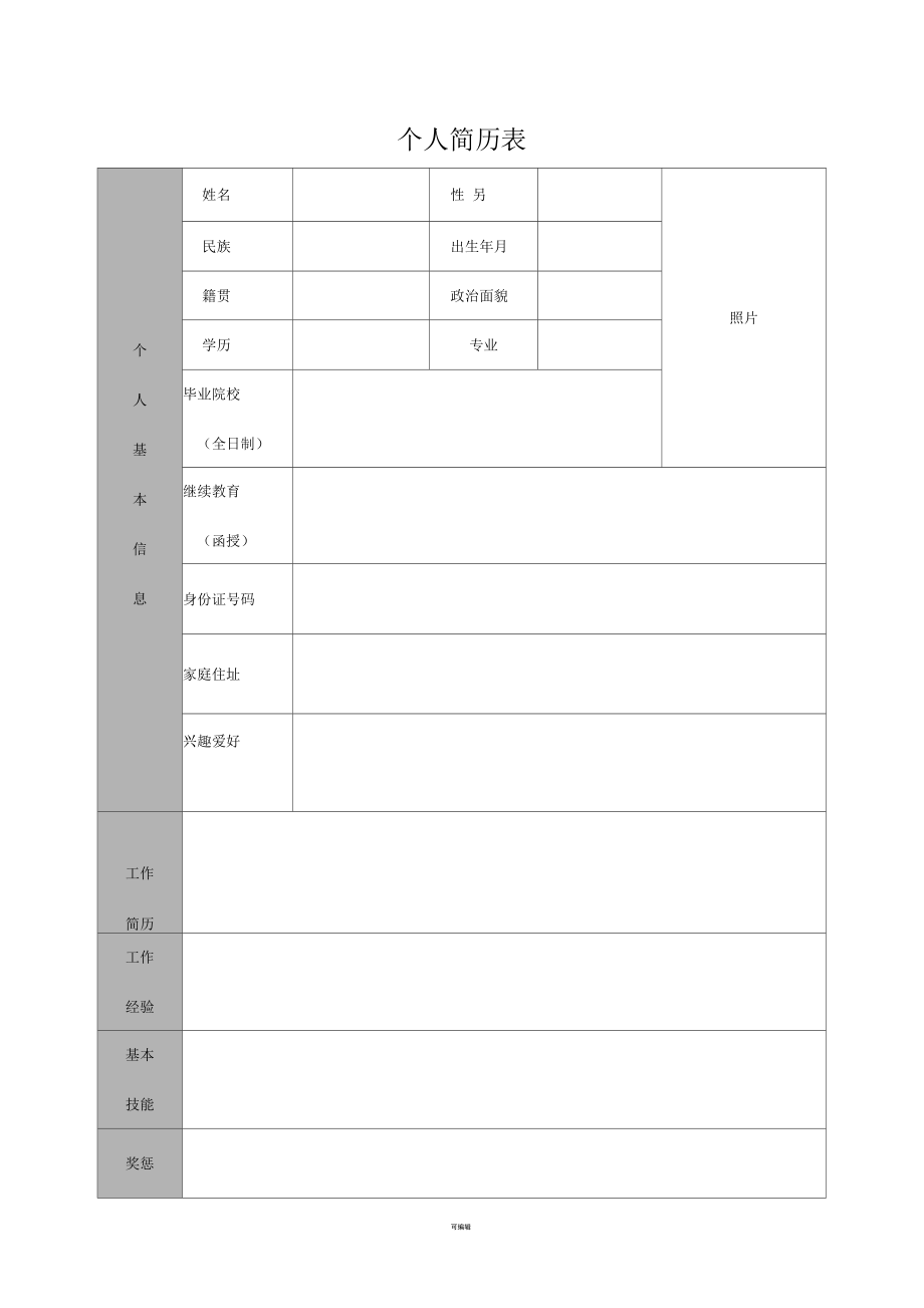 简历模板word下载-(个人简历表word免费)